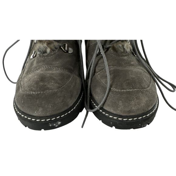 Stuart Weitzman Designer Gray Suede Faux Fur Lined Boots 7.5 Combat Mark on Toe - Picture 6 of 12